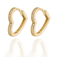 Load image into Gallery viewer, Pave Heart Huggies in Gold and Silver