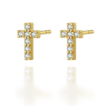 Load image into Gallery viewer, Tiny Cross Stud Earrings in Gold & Silver