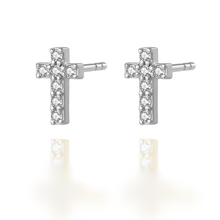 Load image into Gallery viewer, Tiny Cross Stud Earrings in Gold & Silver