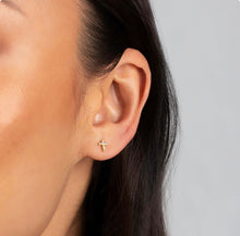 Load image into Gallery viewer, Tiny Cross Stud Earrings in Gold & Silver
