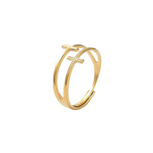 Load image into Gallery viewer, Heaven's Grace Adjustable Cross Ring Gold and Silver