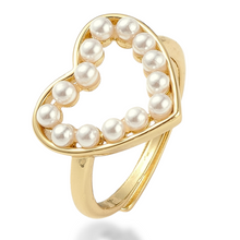 Load image into Gallery viewer, Heart of Pearls Adjustable Ring in Gold and Silver
