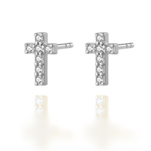 Load image into Gallery viewer, Tiny Cross Stud Earrings in Gold &amp; Silver
