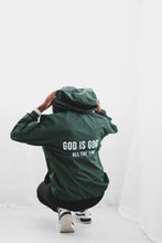 Load image into Gallery viewer, &quot;God is Good&quot; Lightweight Windbreaker Jacket - Forest Green

