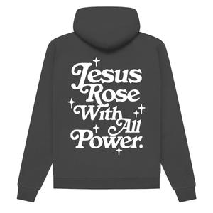 JESUS ROSE WITH ALL POWER HOODIE CHARCOAL