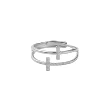 Load image into Gallery viewer, Heaven&#39;s Grace Adjustable Cross Ring Gold and Silver
